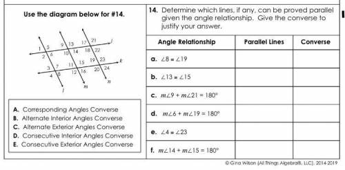 Determine which lines if any can be proved a parallel given the angle relationship gave the convers