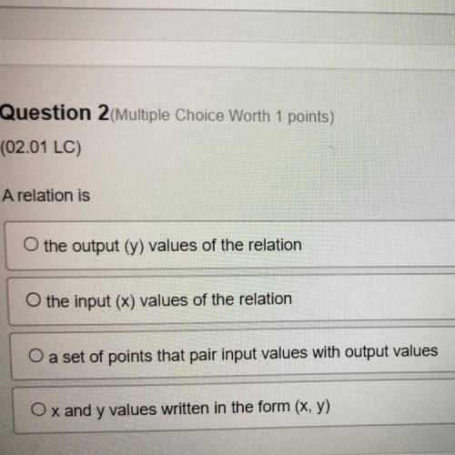 A relation is
(9th grade Algebra 1)
