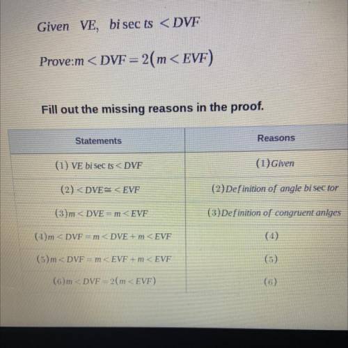 Fill out the missing reasons in the proof