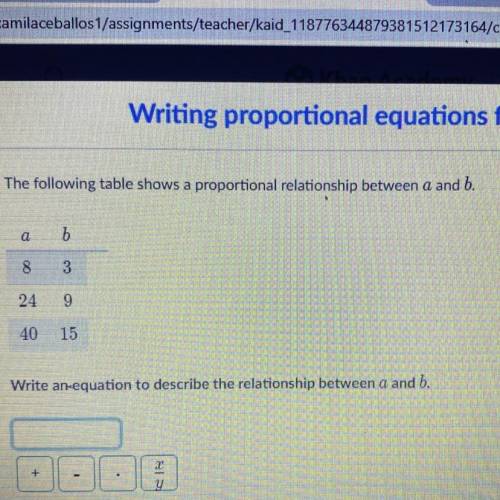 Writing proportional equations fror

The following table shows a proportional relationship between