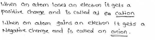When an atom loses an electron, it gets a  charge and is called a . When it gains an electron, it ge