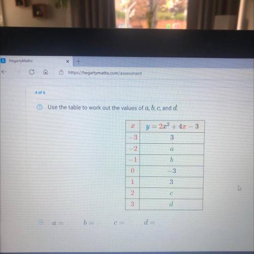 Use the tables to work out the values of a,b,c,d