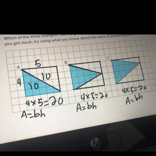 3. Which of the three triangles has the greatest area? Show your reasoning. If

you get stuck, try
