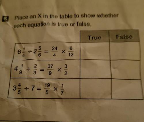 Place x in the table to show whether each equation is true or false.
