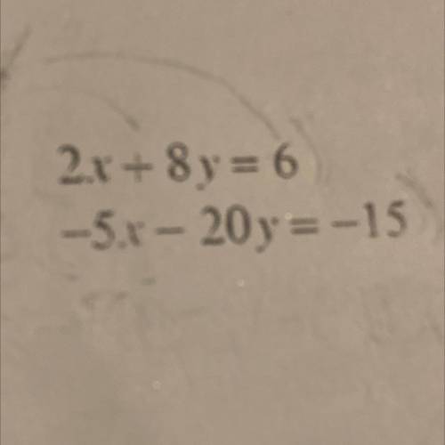 2x + 8y = 6
-5x- 20y = -15 solve by elimination 
HELP PLS