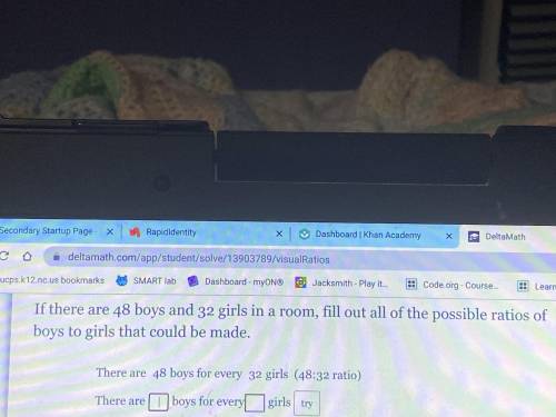 If there are 48 boys and 32 girls in a room filled out all of the possible ratios of boys to girls