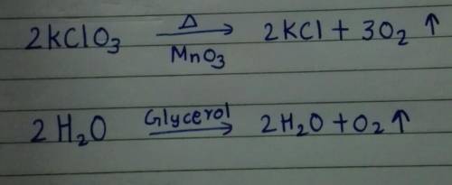 Write a balanced chemical equation of decomposition reaction which is carried out by catalyst