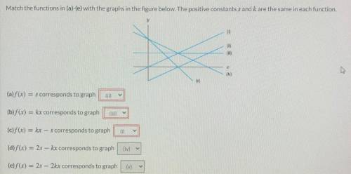 Match the functions in (a)-(e) with the graphs in the figure below. The positive constants s and k