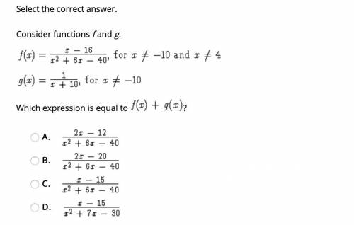 PLEASE HELP! 25 PTS!!

Consider function f and g. for  and  for which expression is equal to f(x)