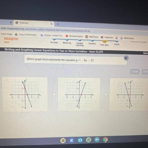 Which graph best represents the equation y=-3x-2