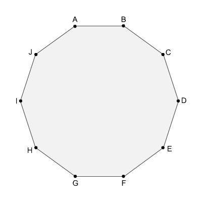 ABCDEFGHIJ is a regular decagon. It rotates clockwise about its center to form the polygon A′B′C′D′