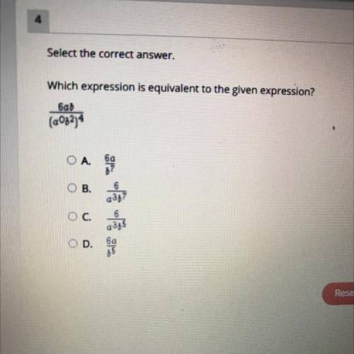 Which expression is equivalent to the given expression? Photo is provided!!!