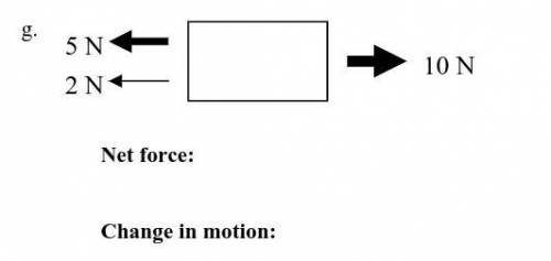 Determine the net force acting on the object. Then, write whether or not there will be a change in