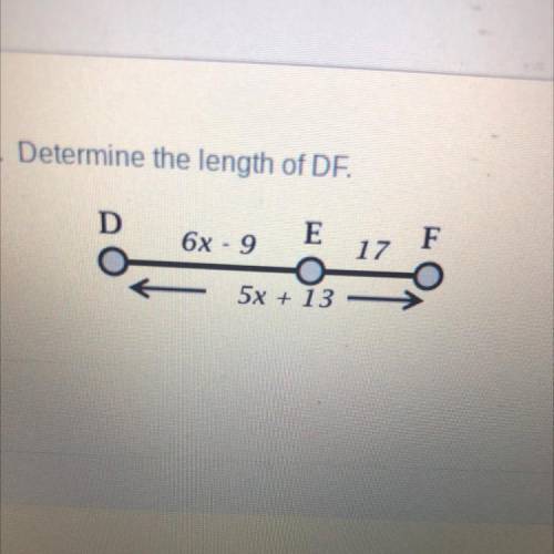 E is between D and F. Determine the length of DF.