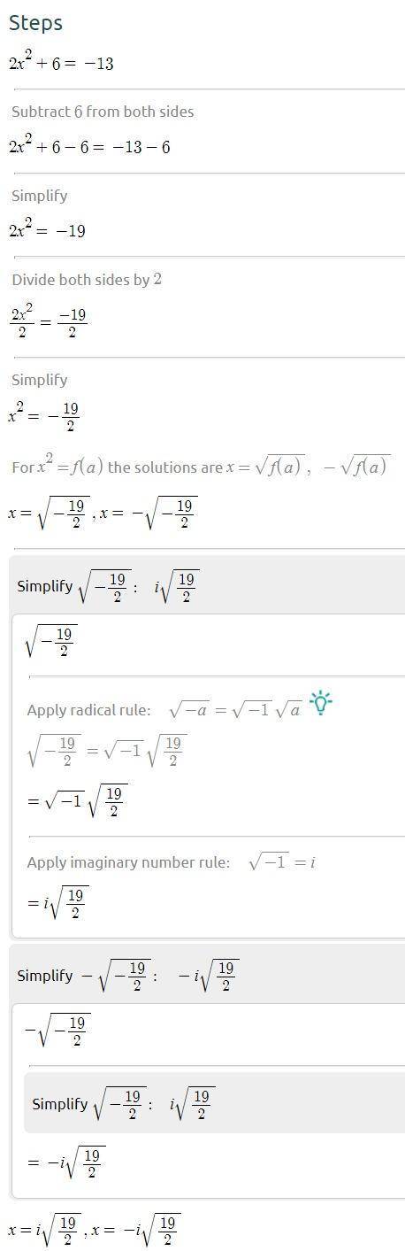Hel pl

Solving Quadratic Equation by factoring.
2m^2+6=-13