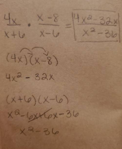 What is the product of the rational expressions below? 4x/x+6 /times x-8/x-6