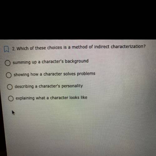 0.2 Which of these choices is a method of indirect characterization?

summing up a character's bac