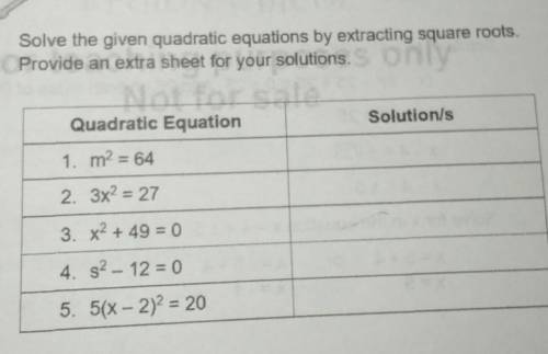 1. Solve the given quadratic equations by extracting square roots. Provide an extra sheet for your