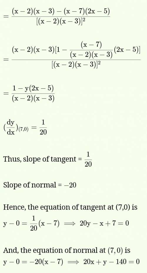 Find the equations of

a)The tangent
b)The normal
to the curve y=2x^3 - x^2 + 4x - 7 at the point w