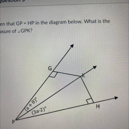 Given that GP = HP in the diagram below. What is the measure of angle GPK?

A. 10 degrees 
B. 5 de