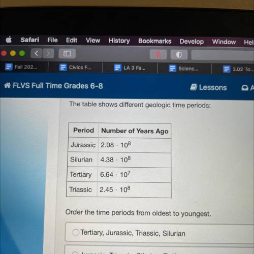 Order the time periods from oldest to youngest.