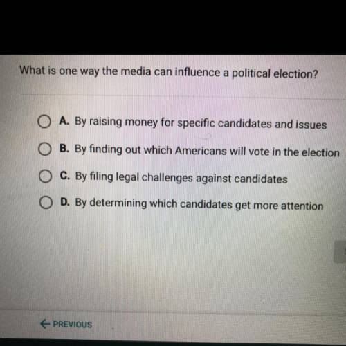 What is one way the media can influence a political election?

A. By raising money for specific ca