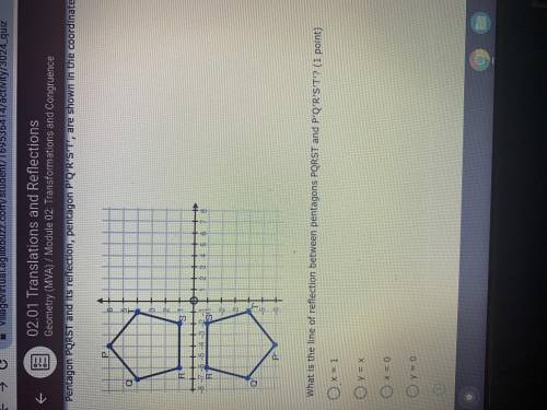 What is the line reflection between pentagons PQRST and p’Q’R’S’T