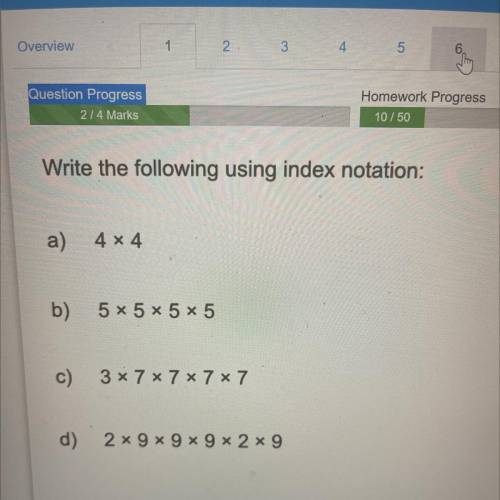 Write the following using index notation:
Please complete the last two