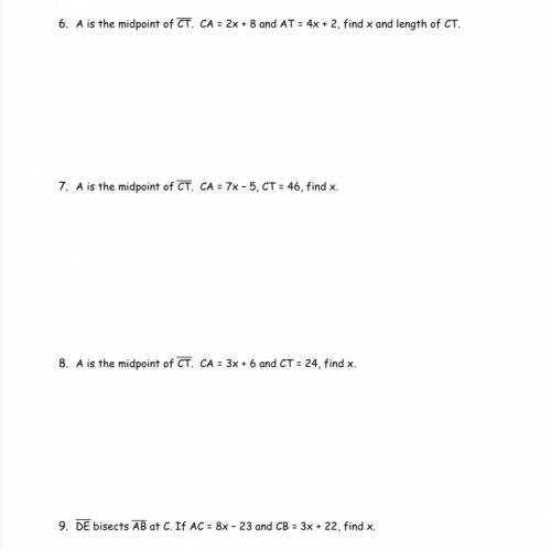 Shapes 8 midpoints and segment bisectors worksheet, help please