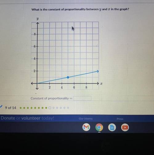 What is the constant of proportionality between y and z in the graph?

y
8
6
4-
2+
4
6
8
Our me
ed