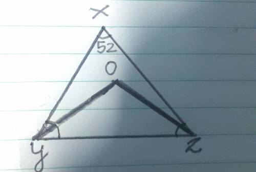 In triangle xyz angle x=62 yo and zo intersect at o if y=52 find angle ozy angle yoz
