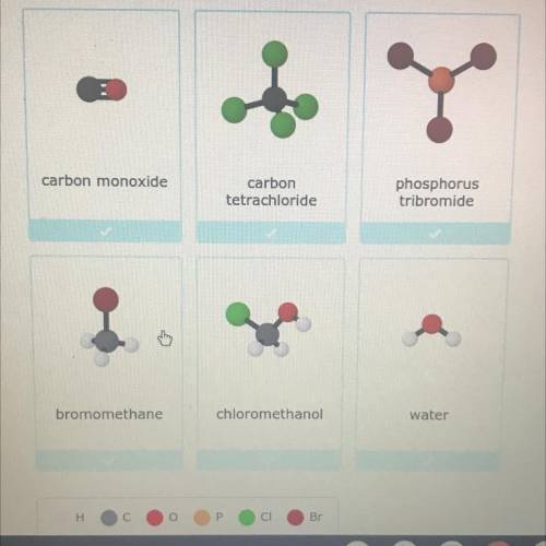 Look at the models of molecules below. Select all the compounds.

carbon monoxide
carbon
tetrachlo