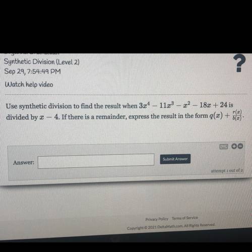 Use synthetic division to find the result when 3x^4 -11x^3-x^2-18x+ 24 is

divided by x-4.Plz help