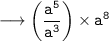{\tt \longrightarrow \bigg(\dfrac{{a}^{5}}{{a}^{3}} \bigg) \times {a}^{8}}