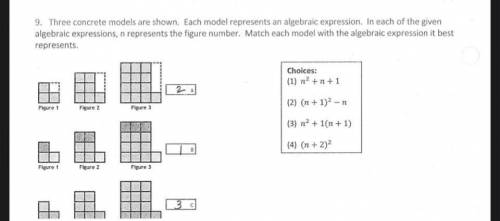 Help

Three concrete models are shown. Each model represents an algebraic expression. In each of th