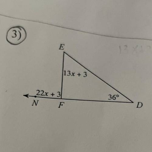 Solve for x. A triangle equals 180