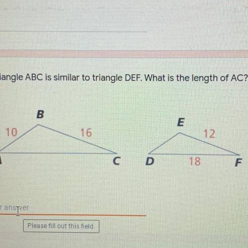 Triangle ABC is similar to triangle DEF what is the length of AC?