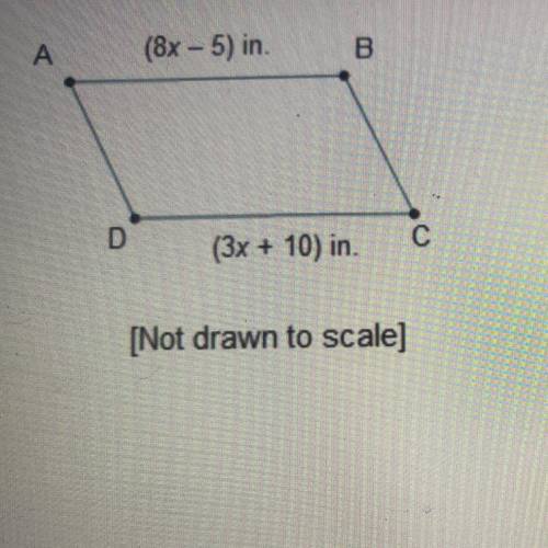 The perimeter of parallelogram ABCD is 46 inches.
What is DA?