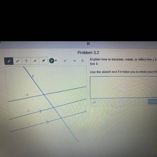Explain how to translate, rotate, or reflect line j to obtain line p