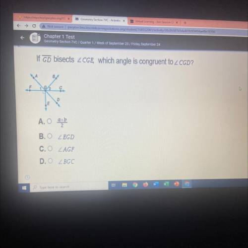 If GD bisects CGE, which angle is congruent to < CGD?