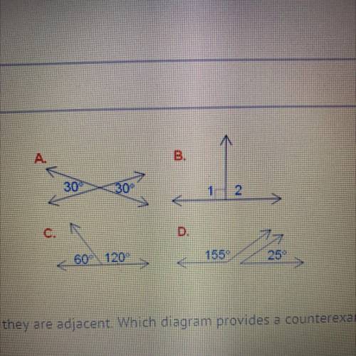 If two angles are supplementary, then they are adjacent. Which diagram provides a counterexample fo