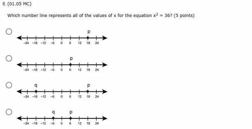 Which number line represents all of the values of x for the equation x2 = 36? (5 points)