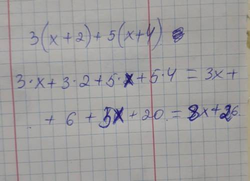 Expand & simplify 3(x+2)+5(x+4)