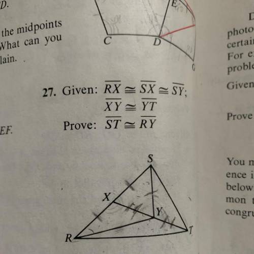 Given: RX = SX = SY;
XY = YT
Prove: ST = RY
