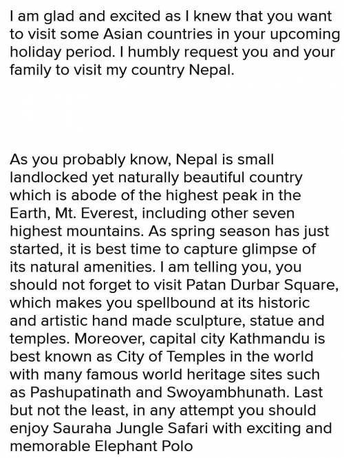 Write a letter to your friend about Nepal plz I will give brainliest plz