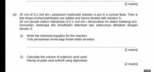 25cm3 of 0.1 mol dm-3 potassium hydroxide solution is put in a conical flask. Then a few drops of p