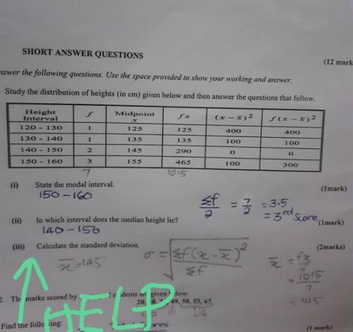 Answer part (iii)...

will mark correct answer brainliest...£f = 7... mean ( x bar) = 145.... form