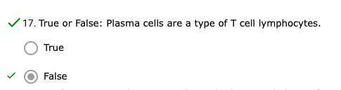 True or False: Plasma cells are a type of T cell lymphocytes.
*false