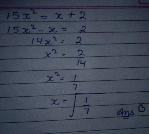 Solve for x: 15x²=x+2