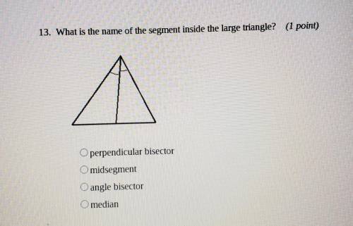 13. What is the name of the segment inside the large triangle? A. perpendicular bisector B. midsegm
